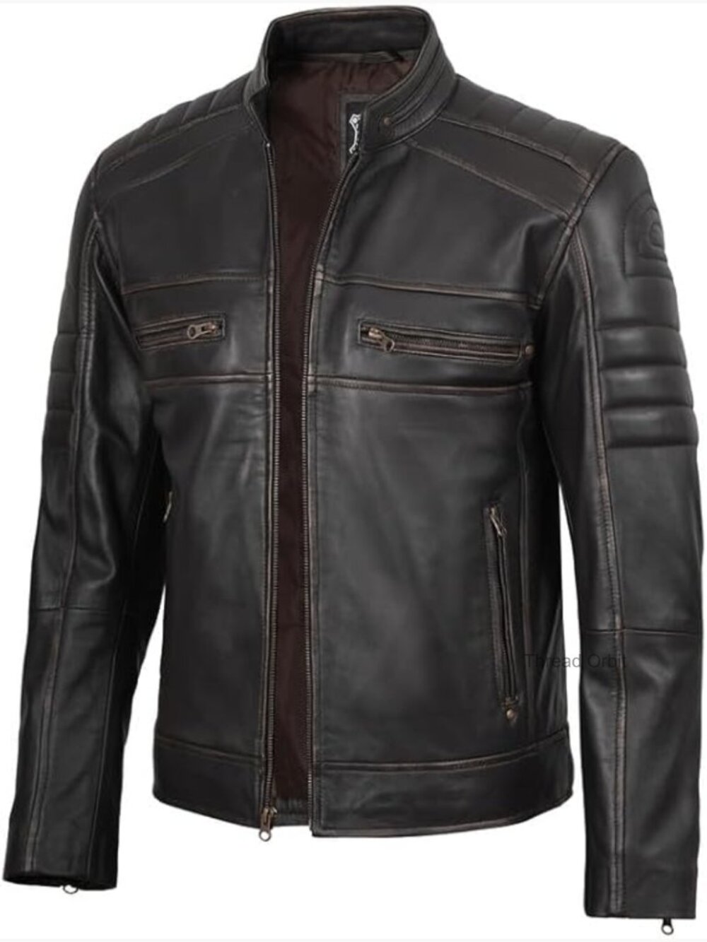 Mens Lambskin Leather Cafe Racer Biker Jacket